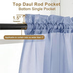 Chyhomenyc Sheer Valances for Windows - Light Filtering Small Window Curtains for Living Room Bathroom Cafe Laundry Basement, Modern Dual Rod Pocket Voile Curtain, 42Wx14L inches, Denim Blue, 2 PCS