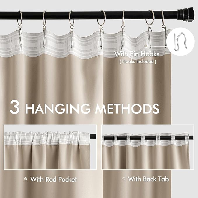 MIULEE Taupe Back Tab Blackout Curtains 52x72 Inches Long 2 Panels Set