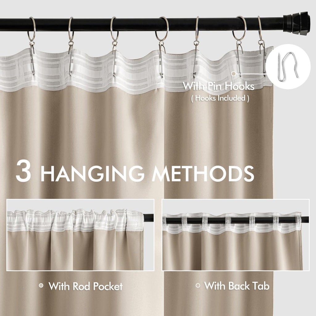 MIULEE Taupe Back Tab Blackout Curtains 52x96 Inch Long 2 Panels Set