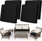 Newwiee Set of 4 Stretch Patio Cushion Covers Sofa Couch Seat Chair Slipcovers Cushion Cover Replacement Furniture Protector for Pets Washable(Black,Seat Cover,Solid)