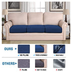 H.VERSAILTEX Super Stretch Couch Cushion Covers Sofa Cushion Slipcovers Jacquard Fabric Individual Seat Couch Slipcover Sets for Pets with Elastic Bottom(3 Packs Cushion Sofa Covers, Navy)