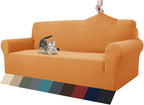 ZNSAYOTX 1 Piece Jacquard Couch Covers for 3 Cushion Couch High Stretch Sofa Cover for Pets Dogs Anti Slip Extra Large Sofa Slipcovers Furniture Protector (X-Large, Orange)