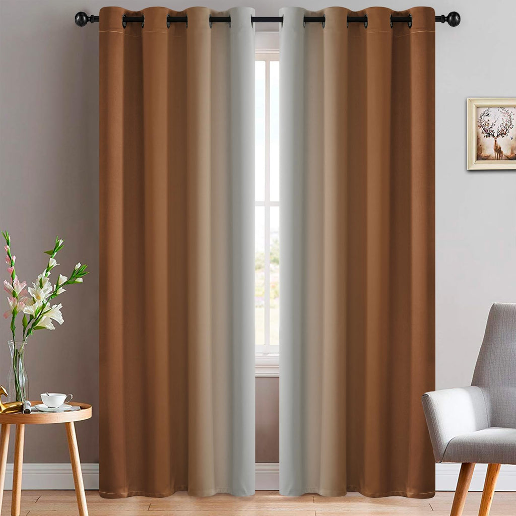 Yakamok Ombre Curtains Burnt Orange and Greyish White for Bedroom,52Wx84L