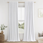Guken White 100% Blackout Linen Curtains 144 Inch Length 2 Panels Set for Living Room Bedroom Back Tab Thermal Insulated Black Out Drapes Room Darkening Window Curtains