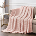 BEDELITE Fleece Throw Blanket for Couch – 3D Ribbed Jacquard Soft and Warm Decorative Fuzzy Blanket – Cozy, Fluffy, Plush Lightweight Light Pink Throw Blankets for Bed, Sofa, 50x60 inches