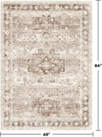 Hazo Haus Washable Neutral Farmhouse Bedroom Rug, 5x7 Area Rugs for Living Room, Nursery Room, Boho Vintage Floral Non-Slip Rug Low Pile Stain Resistant (5x7 Beige/Latte)