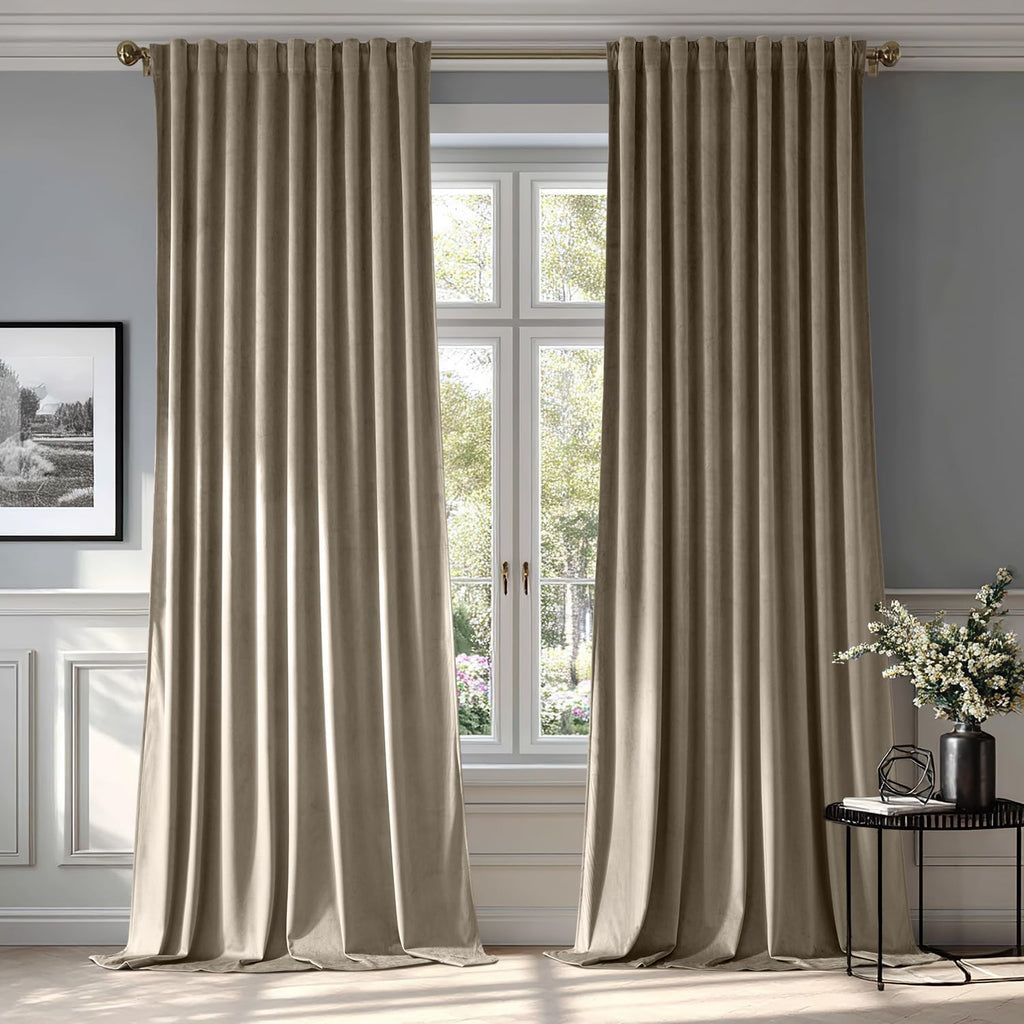 MIULEE Taupe Velvet Curtains 52x108 inches Luxury Blackout Curtains