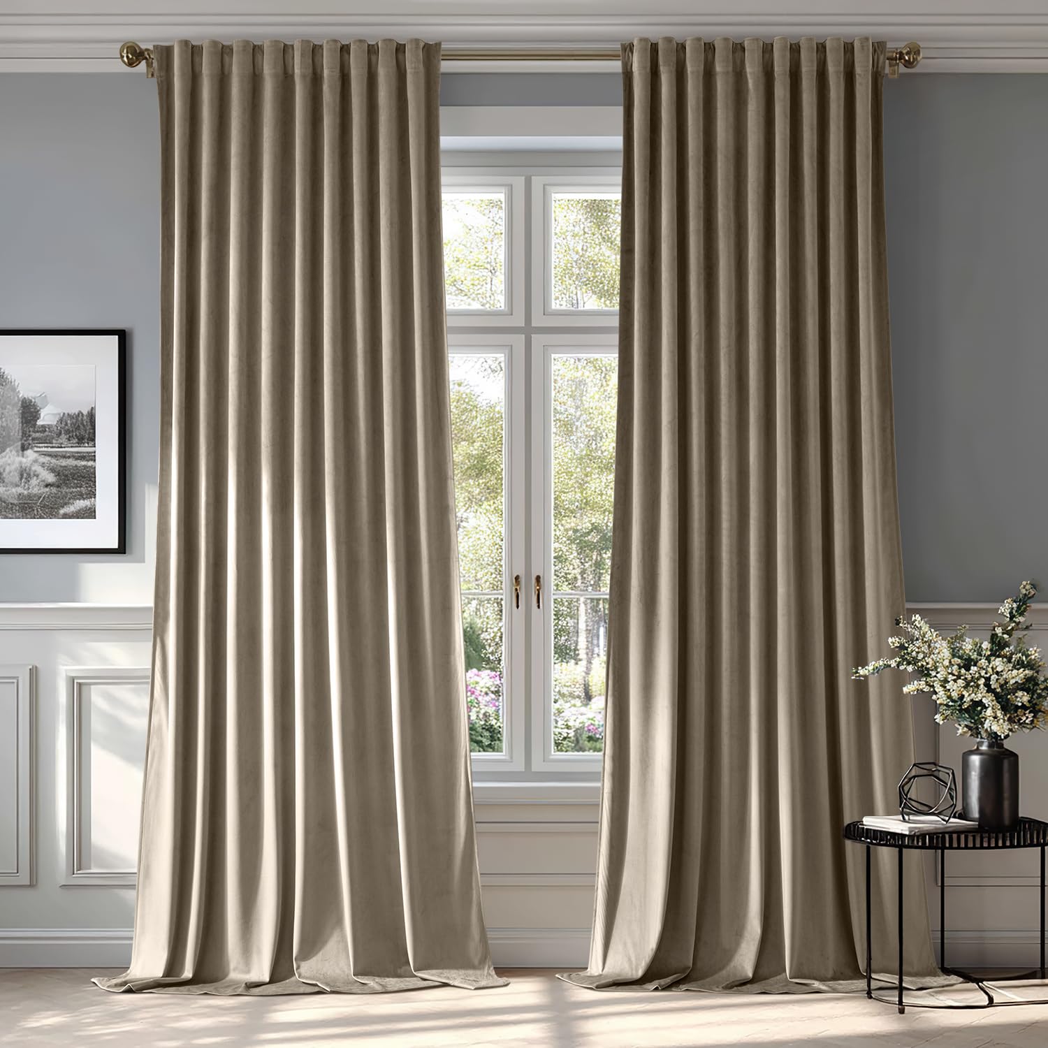MIULEE Taupe Velvet Curtains 52x108 inches Luxury Blackout Curtains