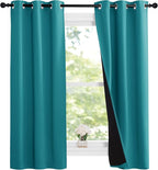 NICETOWN Peacock Teal 100% Blackout Lined Curtains, 2 Thick Layers Narrow Wide Window Treatment Panels Thermal Insulated Drapes for Kitchen Small Window (1 Pair, 37" Width x 63" Length Each Panel)