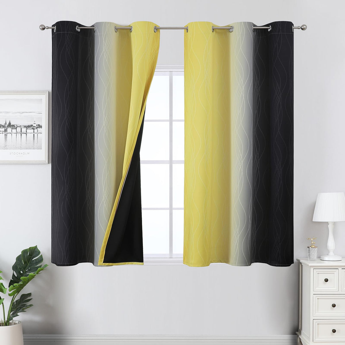 Yellow and Grey Ombre Blackout Curtains for Living Room 42Wx63L Inch Length