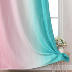 Estelar Textiler Pink and Teal Blackout Curtains for Living Room, Full Room Darkening Grommet Ombre Curtains for Bedroom, Thermal Insulated Light Blocking Gradient Drapes, 42Wx63L, 2 Panels