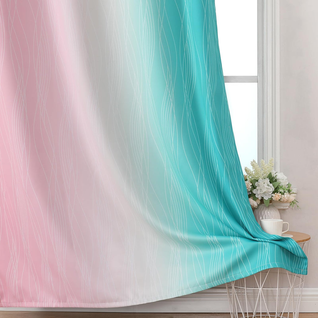 Estelar Textiler Pink and Teal Ombre Blackout Curtains for Bedroom 54 Inch
