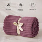BEDELITE 3D Ribbed Jacquard Plum Fleece Twin Blanket for Bed, 60x80 Inch