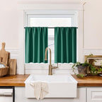 RYB HOME 100% Blackout Bathroom Curtains Over Sink 30 inches Long, Heat & UV Blocking Total Room Darkening Noise Reducing Curtains for Basement RV Campers, Dark Green, 2 Panels Set