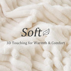 BEDELITE Blankets Queen Size for Bed, 300GSM Soft & Warm Fleece Blanket, Decorative and Giftable Striped Cream White Blankets for Women, Men, 90"x90"