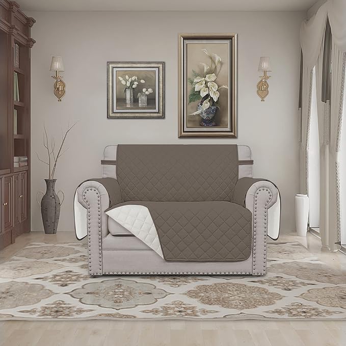 Easy-Going Reversible Couch Cover, Oversized Chair, Taupe/Ivory