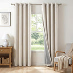 Linen Textured Total Blackout Curtains 96 Inches Long, Beige