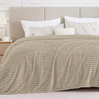 BEDELITE Blankets Queen Size for Bed, 300GSM Soft & Warm Fleece Blanket, Decorative and Giftable Striped Linen Blankets for Women, Men, 90"x90"