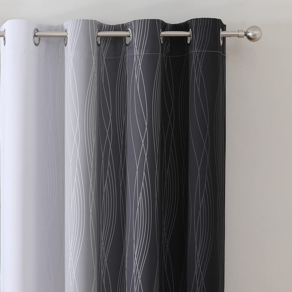 Black and Greyish White Ombre Blackout Curtains for Bedroom 52x96 Inch Long