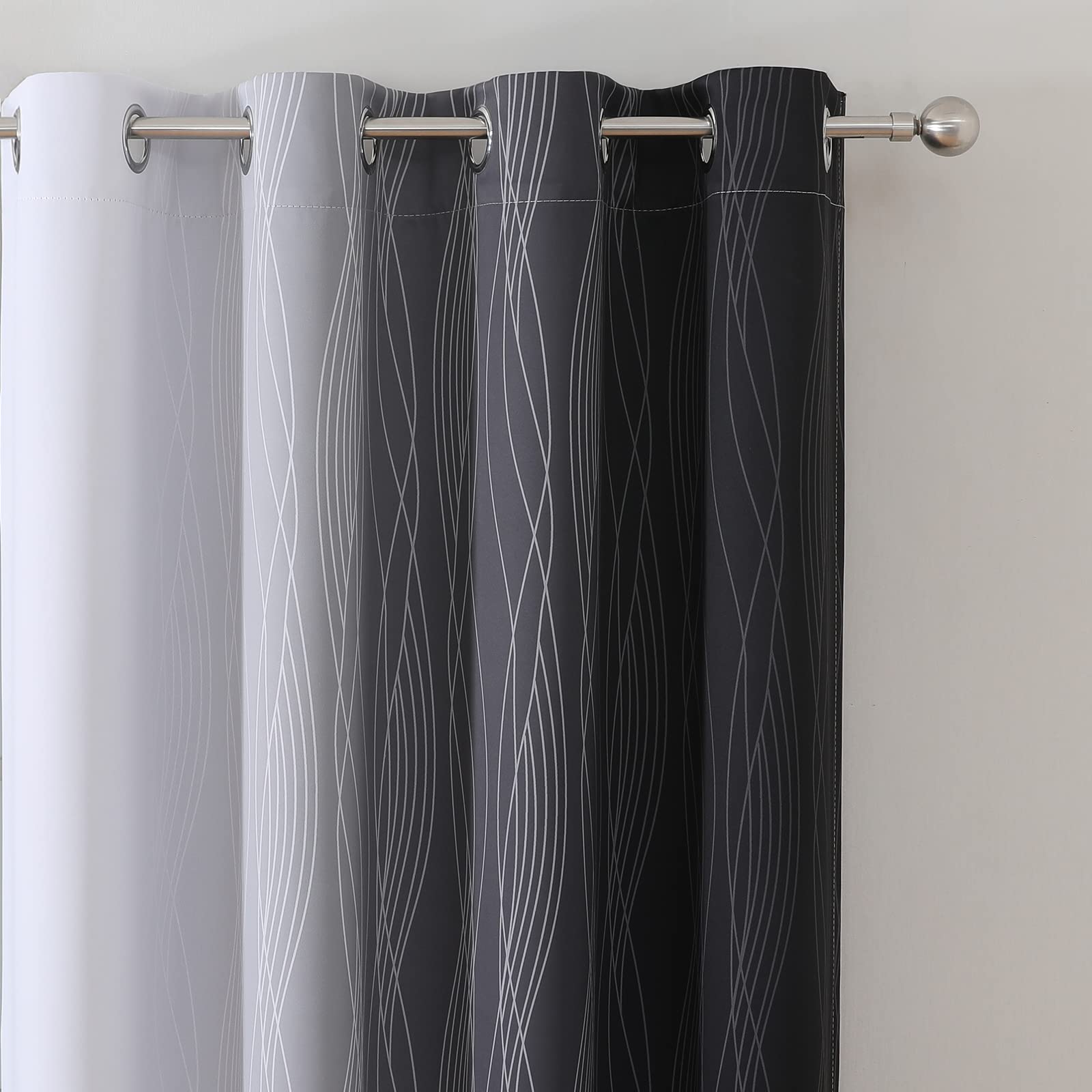 Black and Greyish White Ombre Blackout Curtains for Bedroom 52x96 Inch Long