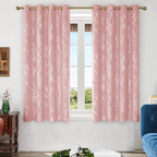 Deconovo Pink Curtains, Blackout Drapes, Thermal Insulated Soundproof Privacy Curtain, Silver Tree Print, 52 x 63 Inch, Machine Washable Window Panels for Girls Bedroom Living Room Nursery, Set of 2