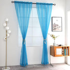 SpaceDresser Basic Rod Pocket Sheer Voile Window Curtain Panels Cyan Blue 1 Pair 2 Panels 52 Width 36 Inch Long for Kitchen Bedroom Children Living Room Yard（Cyan Blue, 52W x 36L）