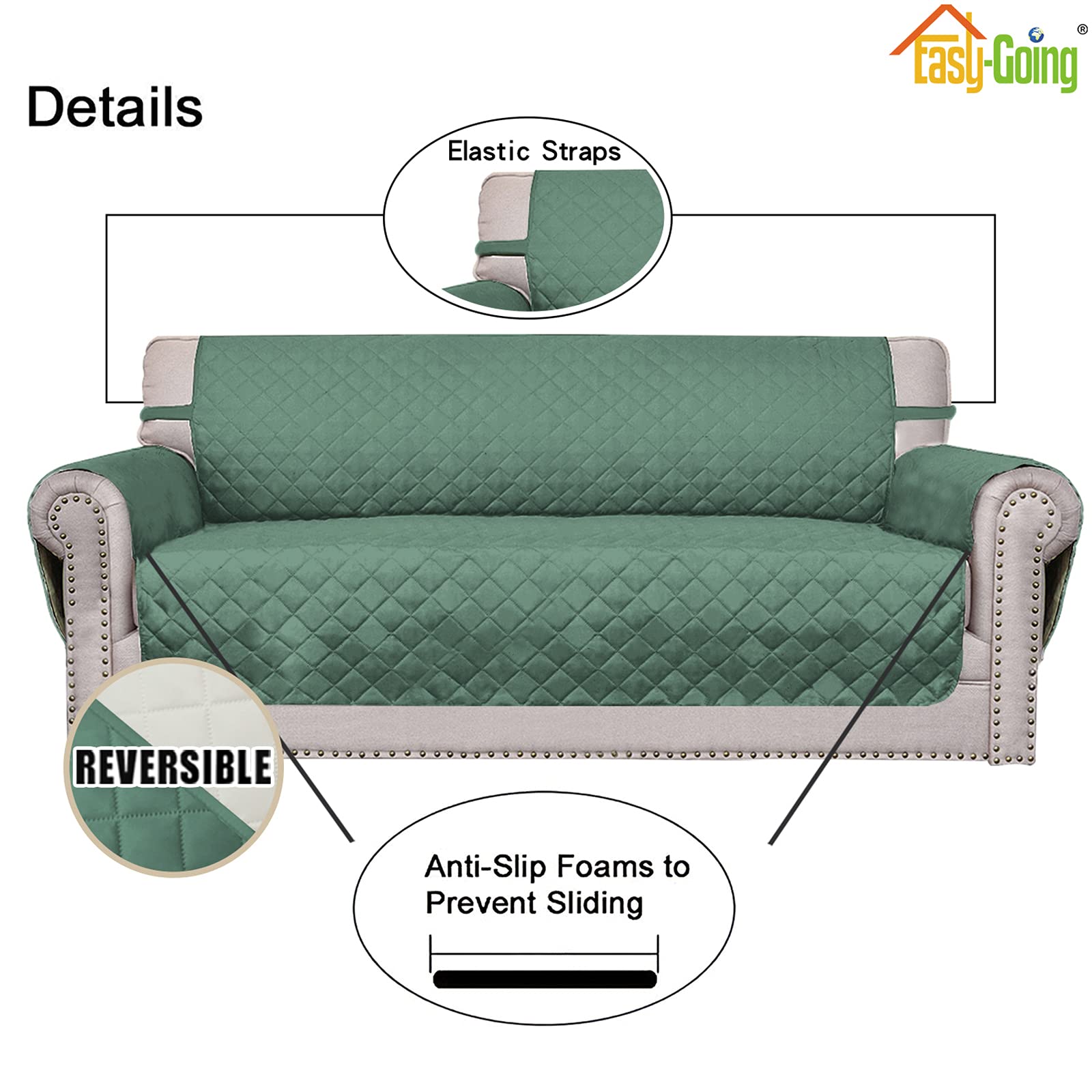 Easy-Going Oversized Chair Sofa Slipcover Reversible Sofa Cover Water Resistant Couch Cover Furniture Protector Cover with Elastic Straps for Pets Dog (Oversized Chair, Cyan/Ivory)