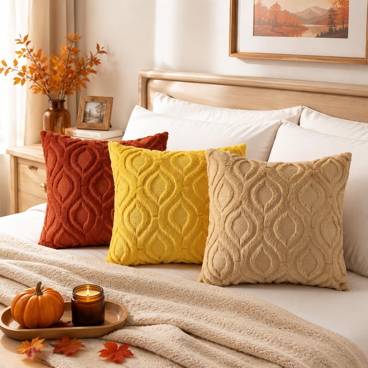 decorUhome Faux Fur Plush Soft Rust Throw Pillow Covers 16x16 Set of 2