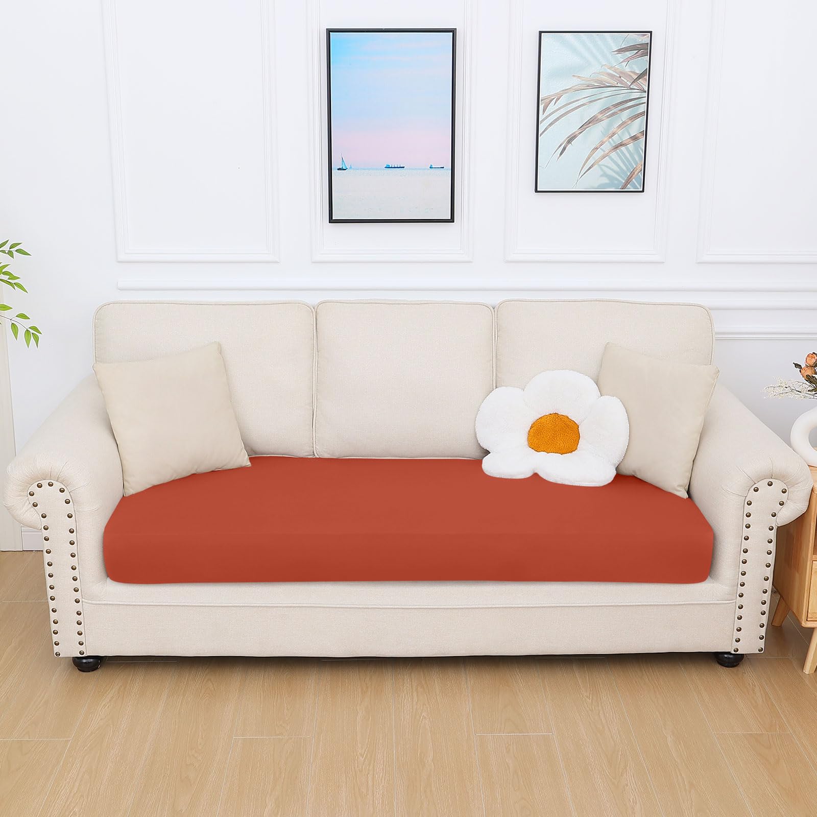 hyha Milk Silk Couch Cushion Covers, Sofa Covers for 3 Cushion Couch