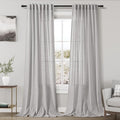 Grey Linen Back Tab Curtains 96 Inches Long 2 Panels Set for Living Room Sliding Glass Door Grey Semi Sheer Curtains Light Filtering Canvas Cloth Linen Drapes 96 Inch Floor to Ceiling Length