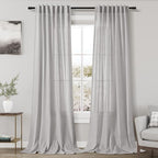 Grey Linen Curtains 102 Inches Long 2 Panels Set for Living Room Extra Long Back Tab Curtains Neutral Farmhouse Light Filtering Semi Sheer Linen Drapes Ceiling to Floor for Large Window
