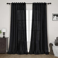 Solid Black Curtains 96 Inches Long 2 Panel Set Back Tab Sheer Black Linen Curtain Modern Farmhouse Muslin Look Cotton Textured Gauze Curtains 96 inch Length for Patio Sliding Door Office Bedroom