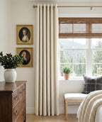 Linen Textured Total Blackout Curtains 84 Inches Long, Butter Cream