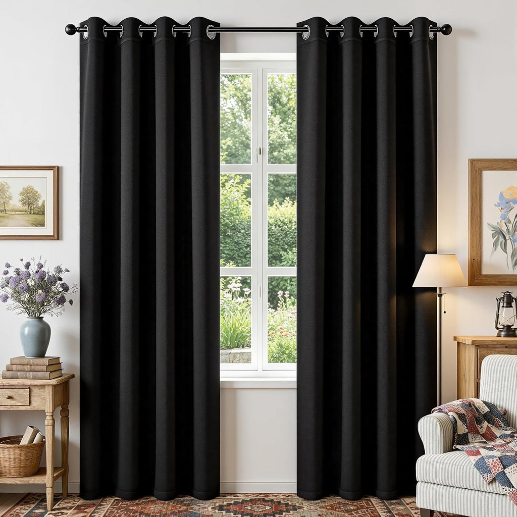 Joydeco Blackout Curtains for Bedroom 84 Inch - Black Out Curtains with Grommets Thermal Insulated Room Darkening Light Blocking, Noise Reducing & Wrinkle-Free Drapes for Living Room Windows, 2 Panels
