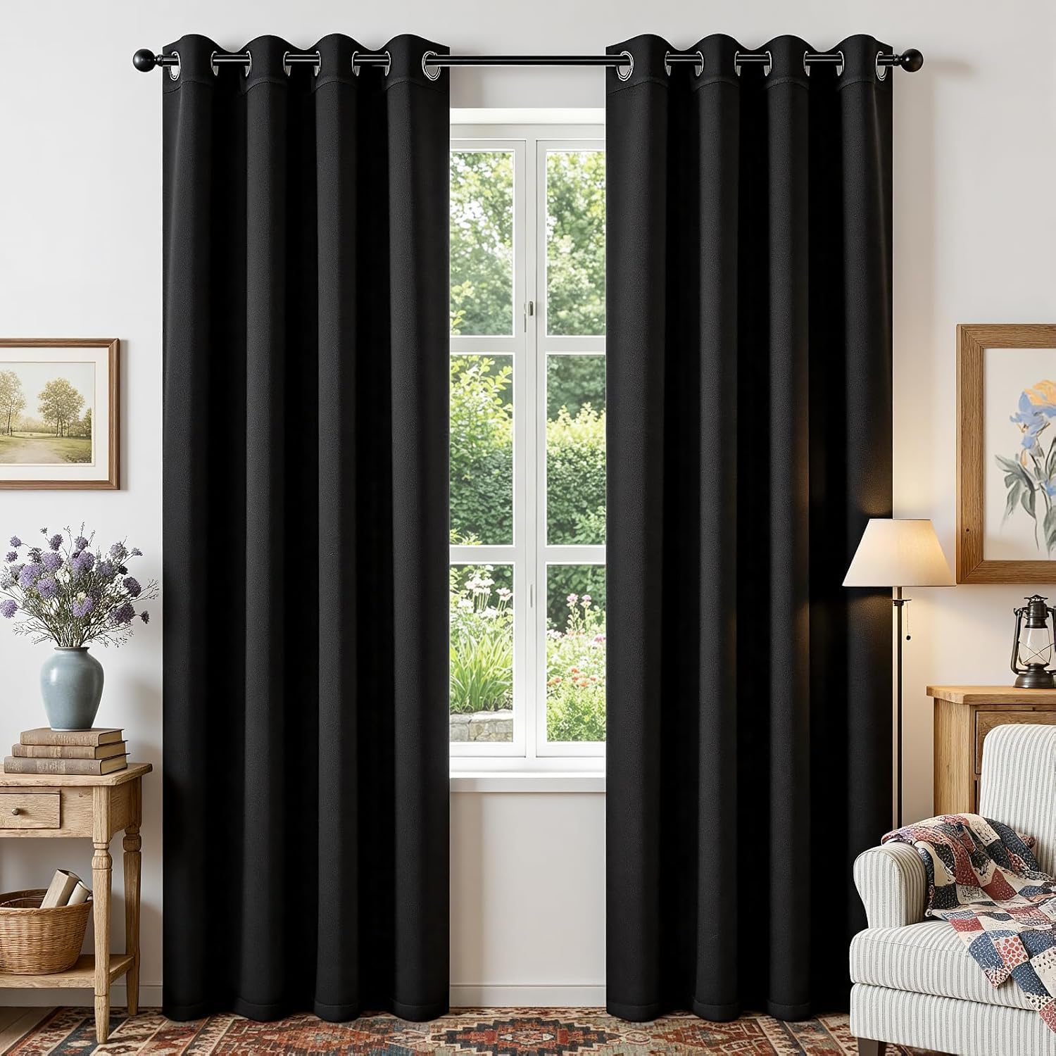 Joydeco Blackout Curtains for Bedroom 84 Inch - Black Out Curtains with Grommets Thermal Insulated Room Darkening Light Blocking, Noise Reducing & Wrinkle-Free Drapes for Living Room Windows, 2 Panels