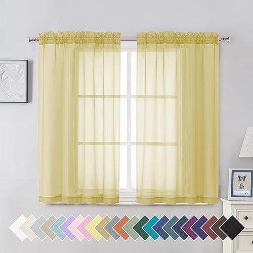 Aiyufeng Light Grey Sheer Window Curtains 84 Inches Long 2 PCS- Rod Pocket Living Room Curtain Panels Voile Textured Soft and Lightweight Window Treatments for Bedroom Decor, 40W x 84L Inches — 42"W x 45"L (Pack of 2)
