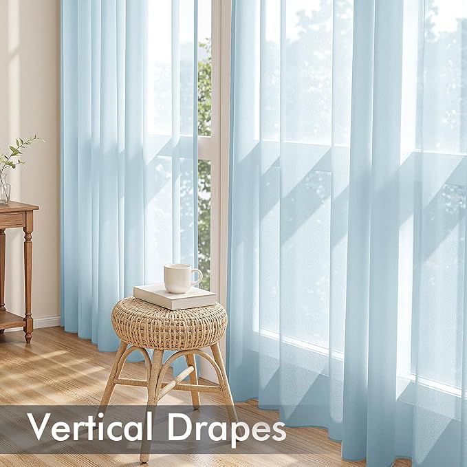 MIULEE Sky Blue Sheer Curtains 108 Inches Long, 4 Panels Set, Light Filtering Rod Pocket Voile Drapes for Living Room and Bedroom, Airy Soft Fabric Window Treatments, 42 x 108 Inches