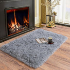 Soft Runner Rugs for Bedroom Hallways, 2 Packs 2x3 Grey Fluffy Shag Throw Area Rug Non Slip for Bedside Dorm, Long Shaggy Furry Carpet for Nursery Living Room