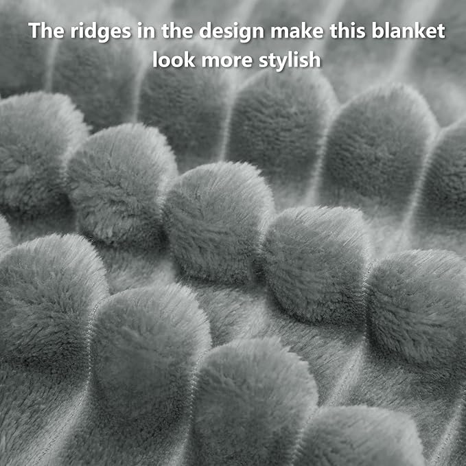HIMEET Grey King Size Blanket for Bed, 300GSM Ribbed Fleece, 108 x 90 in