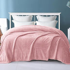 Exclusivo Mezcla Fleece Twin Size Blanket for Bed, 90x66 Inches Soft Cozy Jacquard Flannel Blankets, Lightweight Fuzzy Plush for Women, Pink