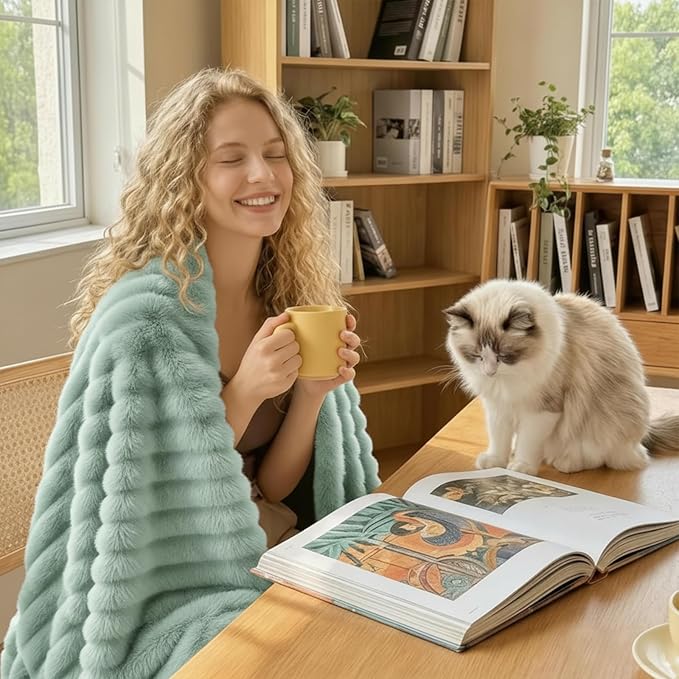 HIMEET Sage Green Throw Blanket for Couch, 300GSM Ribbed, 50 x 60 Inches