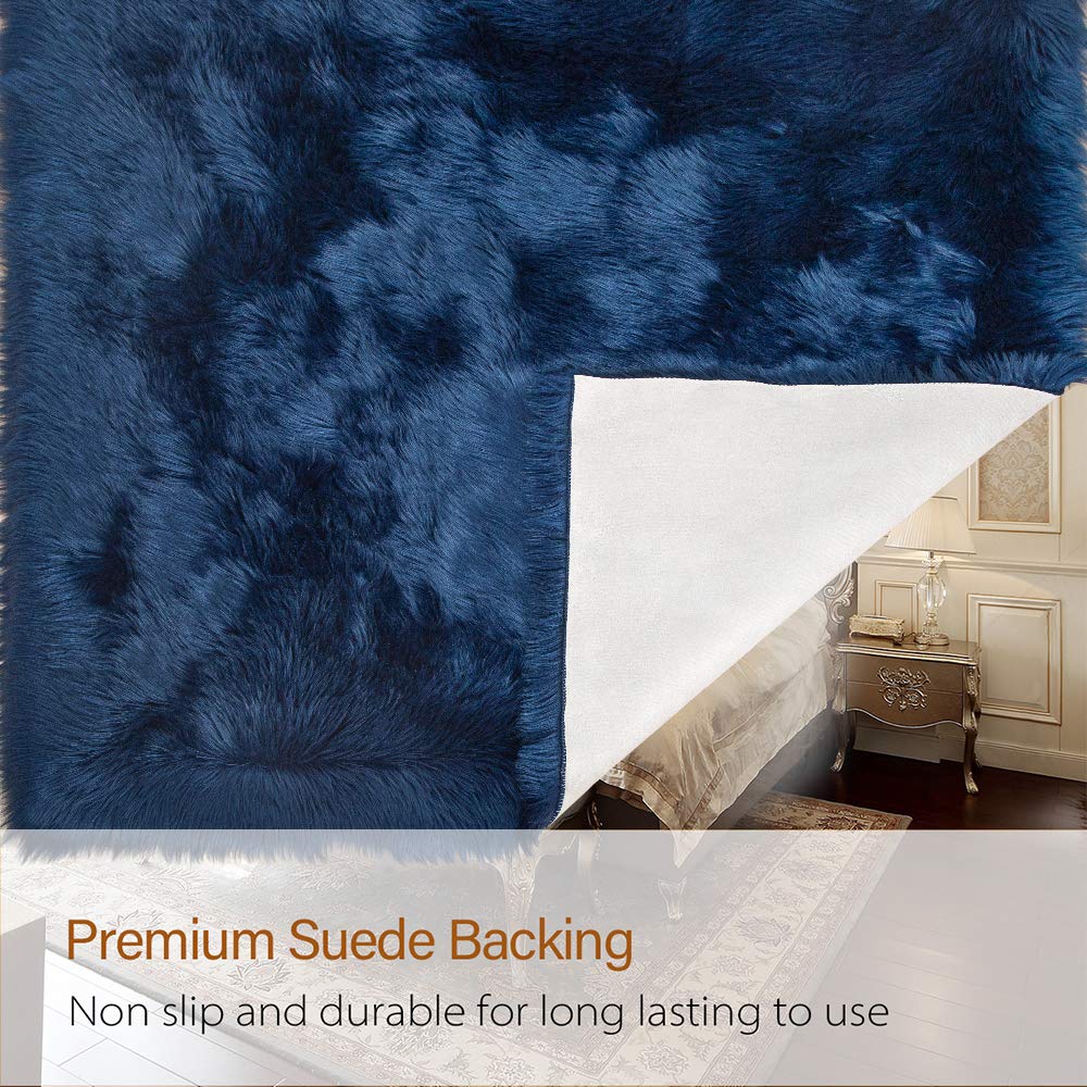 LOCHAS Soft Fluffy Faux Fur Rugs for Bedroom Bedside Rug 2x4 Ft, Light Navy