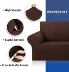 KEKUOU Stretch Sofa Cover Slipcover ，Couch Covers for 3 Cushion Couch Sofa pet Friendly (78"-94") Furniture Protector Sofa with Elastic Bottom for Kids,Dog, Jacquard Small Checked(Large,Chocolate)