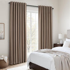 Topfinel 95 inch Bedroom Curtains 2 Panels 100% Blackout Linen Texture Curtain Taupe Vintage Farmhouse Window Drapes with Back Tab Rod Pocket Light Blocking Thermal Insulated Curtains 95 inches Long