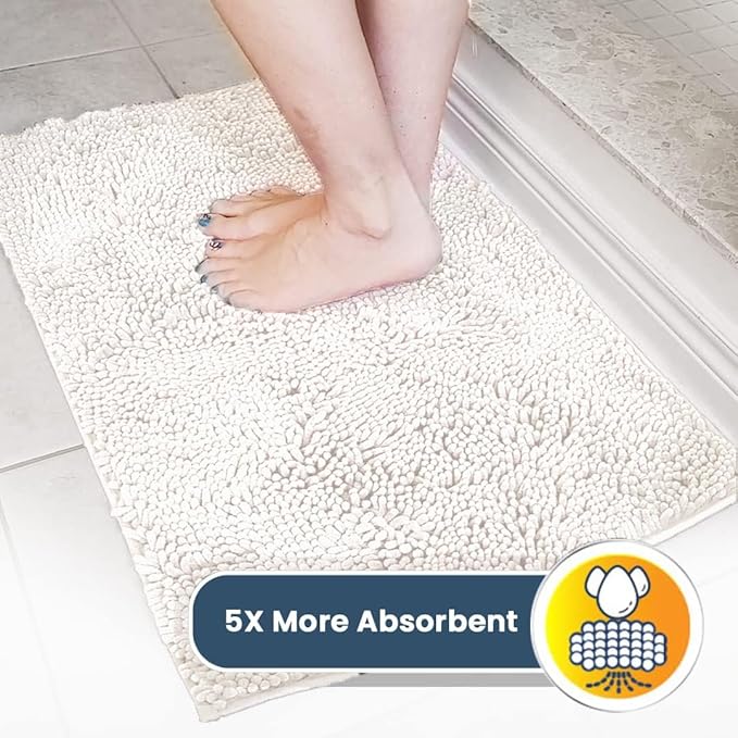 Muddy Mat® | Super Absorbent Door Mat Indoor, Microfiber Quick Dry Chenille Entryway Rug, Non-Slip Front Door Mat, Indoor Mats for Entryway, Machine Washable Pet Rug, White 24" x 96"