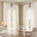 OVZME Cream Sheer Curtains 63 Inches Long 2 Panels Set, Light Filtering Sheer Curtains for Living Room Bedroom 59 Inch Extra Wide, Modern Voile Filmy Rod Pocket Window Drapes, 59Wx63L Inches