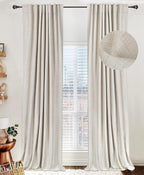 Linen Textured Total Blackout Curtains for Bedroom 96 Inches Long, Cream