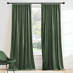 RYB HOME Elegant Green Velvet Curtains 84 inches Long, Light Blocking, Thermal Insulated, Stylish Velvet Drapes with Hook Belt for Cozy Home Aesthetics, 52" W x L96 L, 2 Panels Set