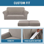 H.VERSAILTEX 3 Piece Stretch Sofa Covers for 2 Cushion Loveseat Couch - Thicker Jacquard Fabric (Medium Sofa, Taupe)
