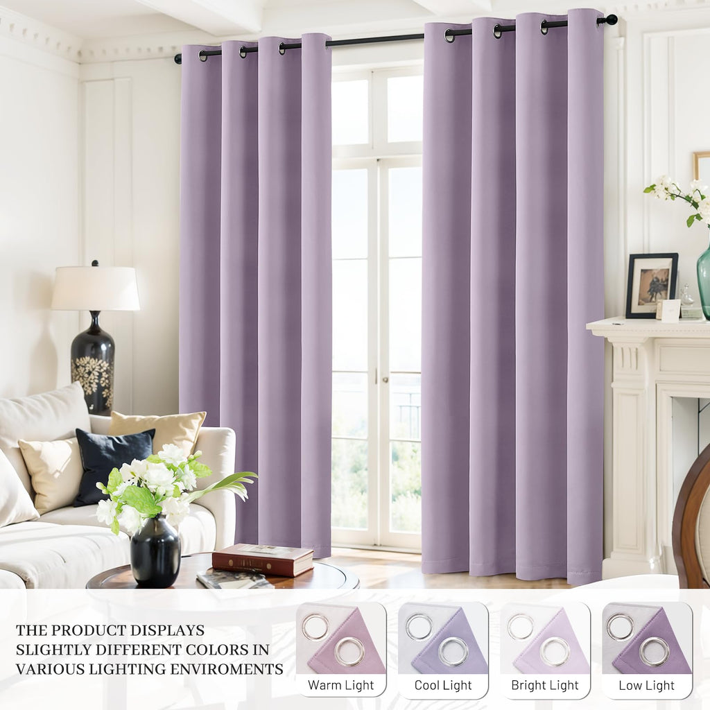 Yakamok 100% Blackout Curtains 52x84 inch Long Lilac Window Drapes-Bedroom